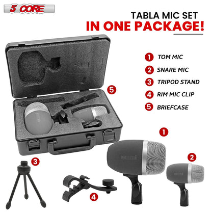 5 Core Tabla Mic XLR Wired Uni Directional Snare Tom Instrument Microphone BLACK